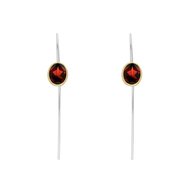 9ct Yellow Gold Sterling Silver Garnet Stepping Stones 6x8mm Oval Hook Earrings sold by Jura Watches