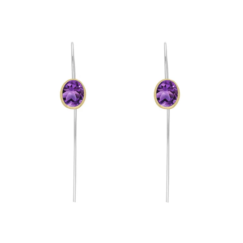 9ct Yellow Gold Sterling Silver Amethyst Stepping Stones 6x8mm Oval Hook Earrings sold by Jura Watches