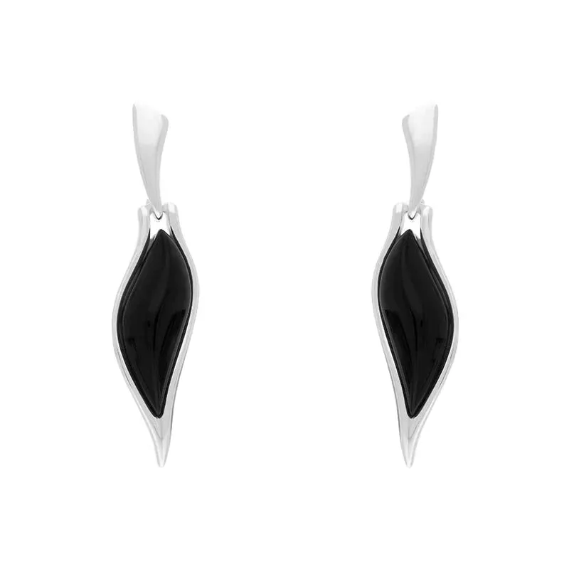 Sterling Silver Whitby Jet Long Wavy Marquise Drop Earrings sold by Jura Watches