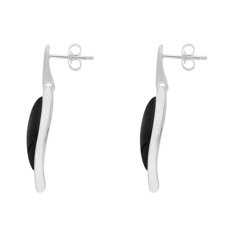 Sterling Silver Whitby Jet Long Wavy Marquise Drop Earrings sold by Jura Watches product image thumbnail 2