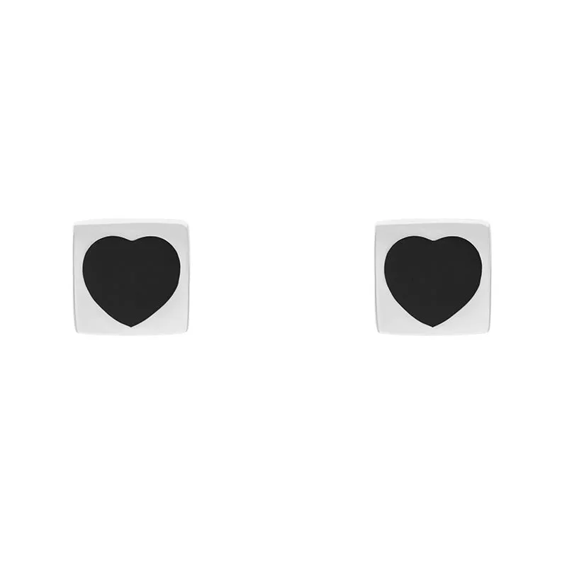 Sterling Silver Whitby Jet Square Heart Stud Earrings sold by Jura Watches