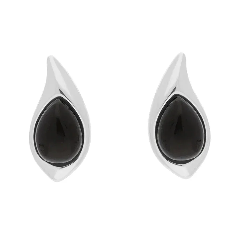 Sterling Silver Whitby Jet Small Teardrop Stud Earrings sold by Jura Watches