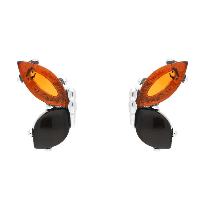 Sterling Silver Whitby Jet Amber Butterfly Stud Earrings sold by Jura Watches
