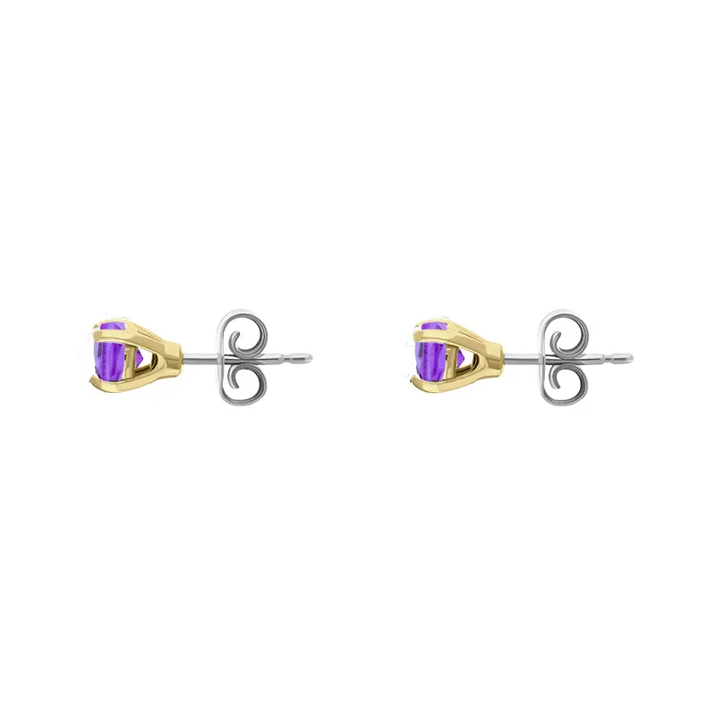 9ct Yellow Gold Sterling Silver Amethyst Stepping Stones 5mm Round Claw Set Stud Earrings sold by Jura Watches product image thumbnail 2