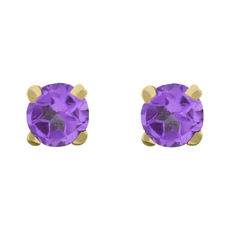 9ct Yellow Gold Sterling Silver Amethyst Stepping Stones 5mm Round Claw Set Stud Earrings sold by Jura Watches