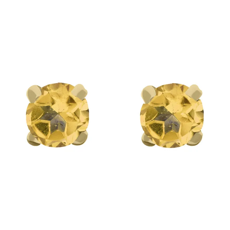 9ct Yellow Gold Sterling Silver Citrine Stepping Stones 5mm Round Claw Set Stud Earrings sold by Jura Watches