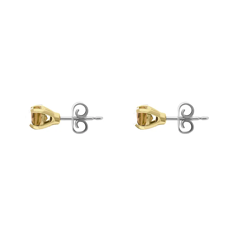 9ct Yellow Gold Sterling Silver Citrine Stepping Stones 5mm Round Claw Set Stud Earrings sold by Jura Watches product image thumbnail 2