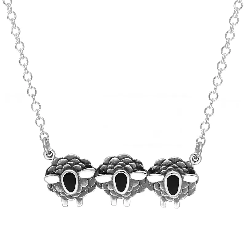 18ct White Gold Whitby Jet Three Sheep Necklace sold by Jura Watches
