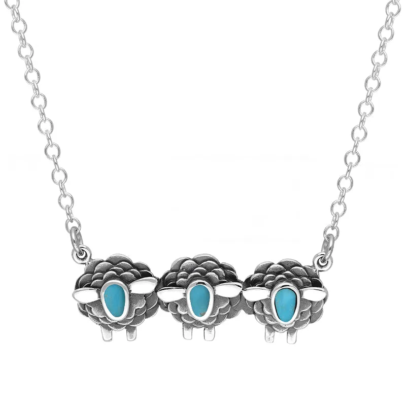 9ct White Gold Turquoise Three Sheep Necklace sold by Jura Watches
