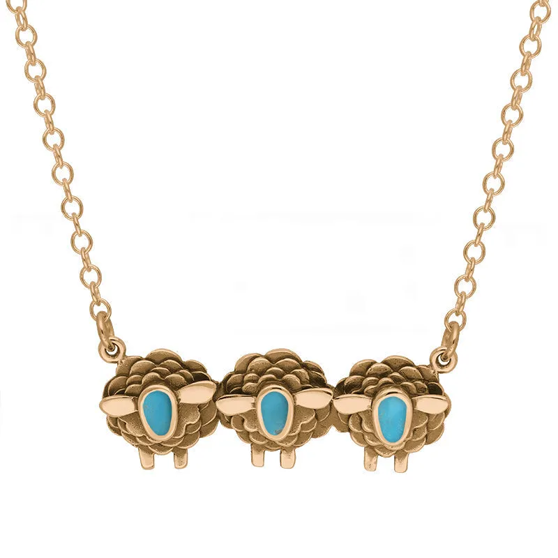 9ct Rose Gold Turquoise Three Sheep Necklace sold by Jura Watches