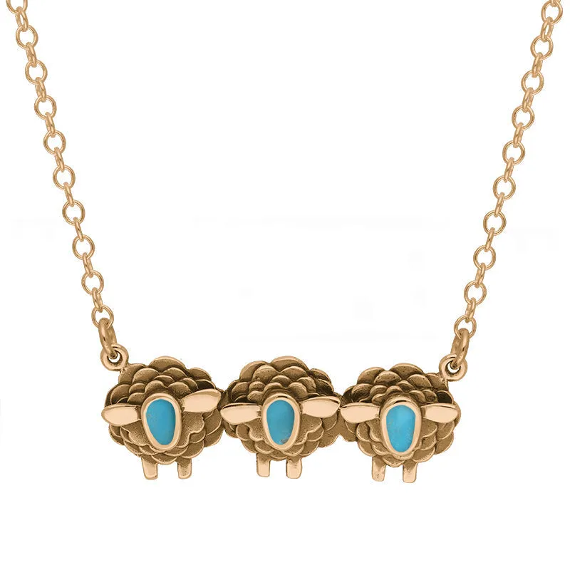 18ct Rose Gold Turquoise Three Sheep Necklace sold by Jura Watches