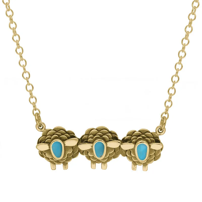 9ct Yellow Gold Turquoise Three Sheep Necklace sold by Jura Watches