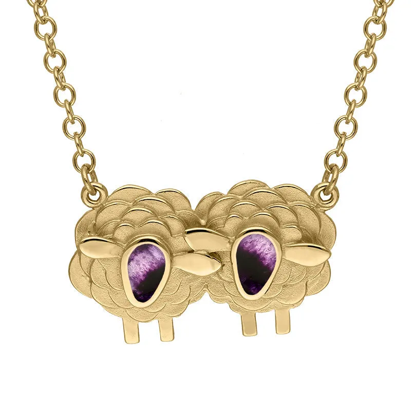18ct Yellow Gold Blue John Two Large Sheep Necklace sold by Jura Watches