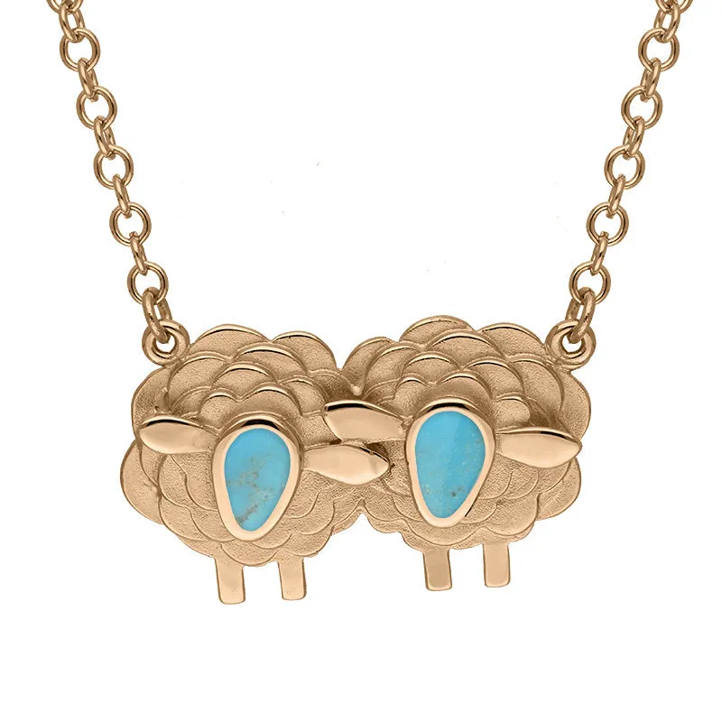 18ct Rose Gold Turquoise Two Large Sheep Necklace sold by Jura Watches