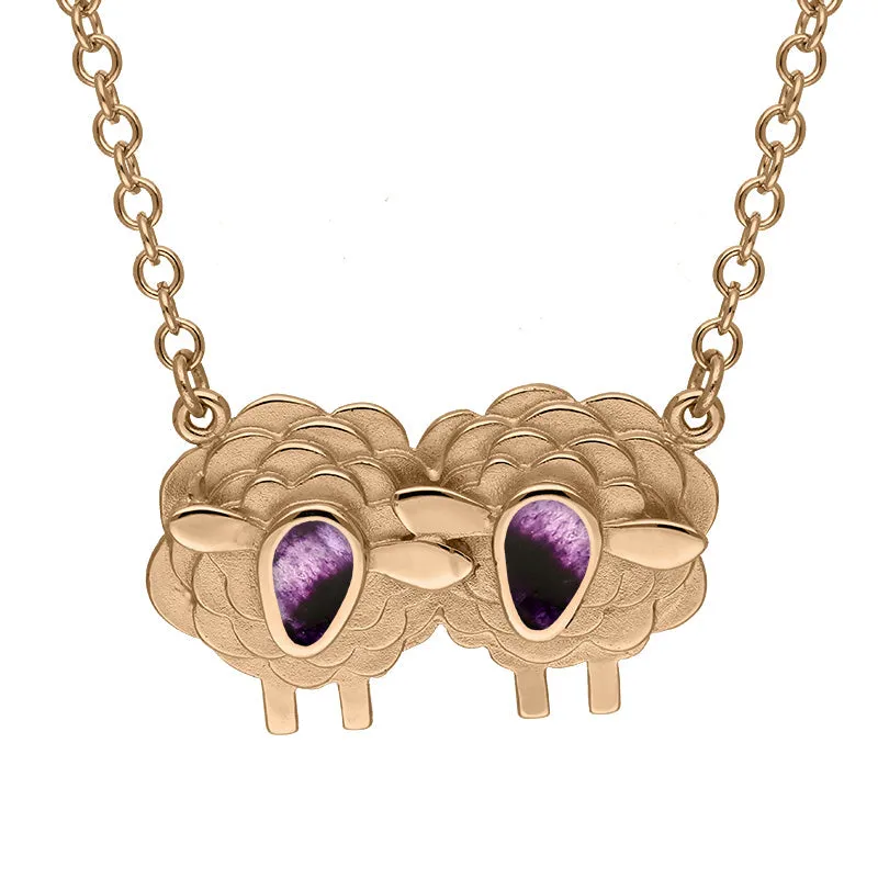 18ct Rose Gold Blue John Two Large Sheep Necklace sold by Jura Watches