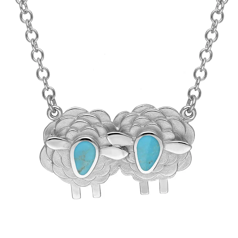 9ct White Gold Turquoise Two Large Sheep Necklace sold by Jura Watches