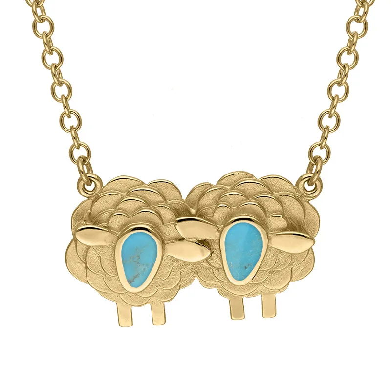 18ct Yellow Gold Turquoise Two Large Sheep Necklace sold by Jura Watches