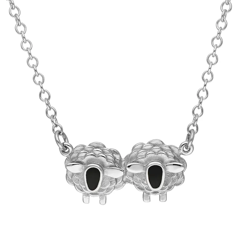 9ct White Gold Whitby Jet Two Sheep Necklace sold by Jura Watches