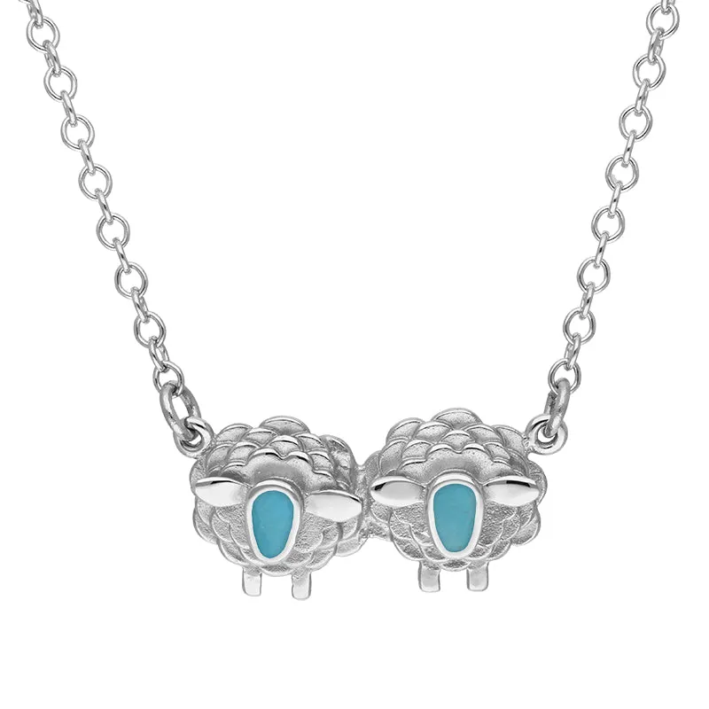 18ct White Gold Turquoise Two Sheep Necklace sold by Jura Watches