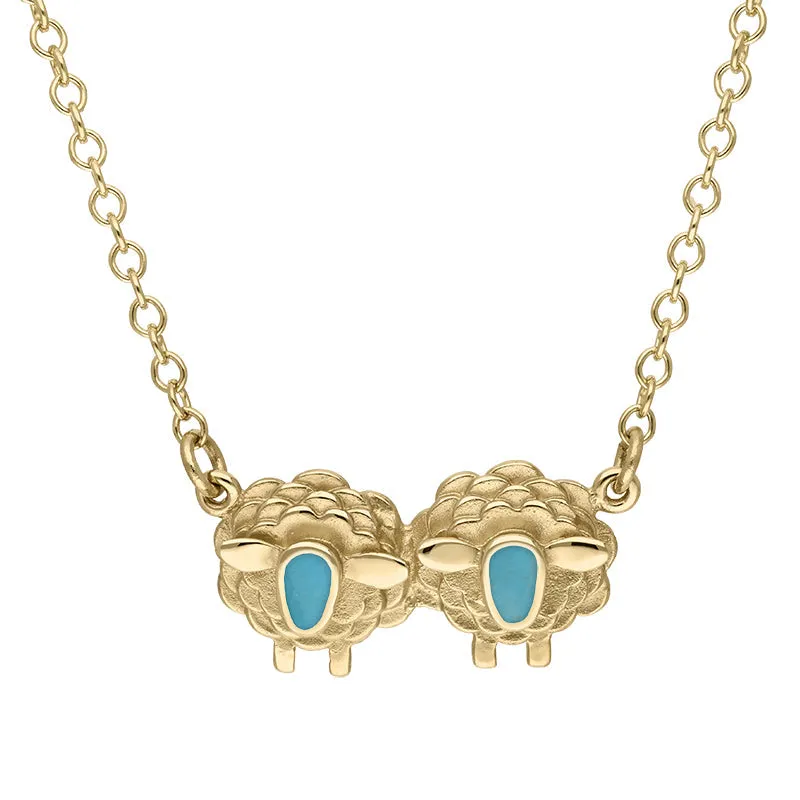 9ct Yellow Gold Turquoise Two Sheep Necklace sold by Jura Watches