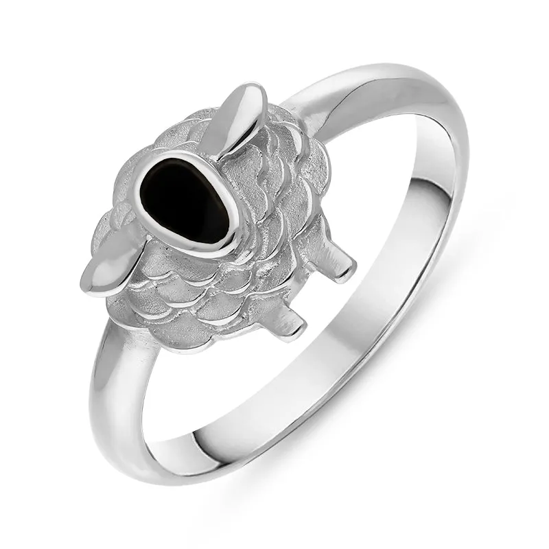 18ct White Gold Whitby Jet Sheep Ring sold by Jura Watches