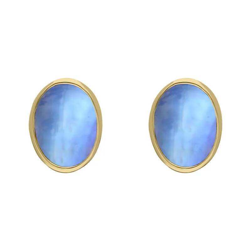 9ct Yellow Gold Sterling Silver Moonstone Stepping Stones 6x8mm Oval Stud Earrings sold by Jura Watches