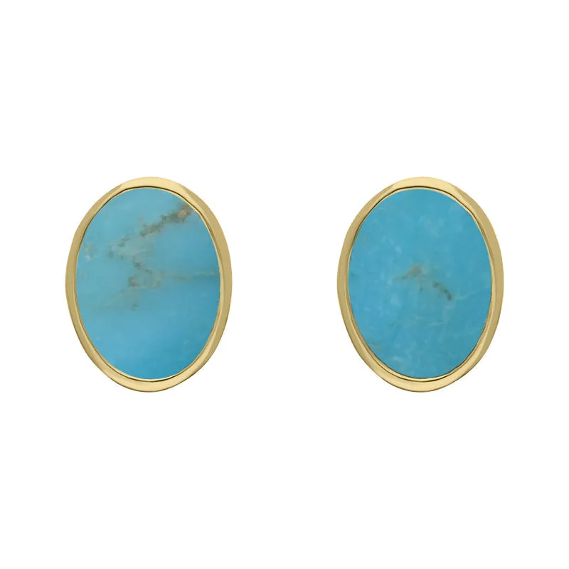 9ct Yellow Gold Sterling Silver Turquoise Stepping Stones 6x8mm Oval Stud Earrings sold by Jura Watches