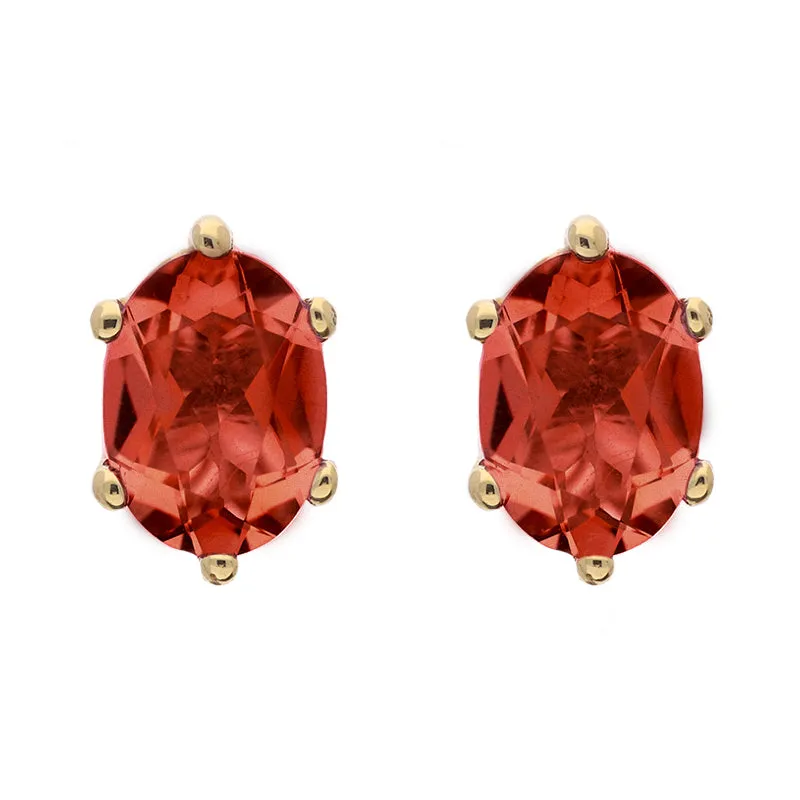 9ct Yellow Gold Sterling Silver Garnet Stepping Stones 4x7mm Oval Claw Set Stud Earrings sold by Jura Watches