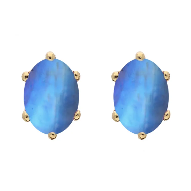 9ct Yellow Gold Sterling Silver Moonstone Stepping Stones 4x7mm Oval Claw Set Stud Earrings sold by Jura Watches