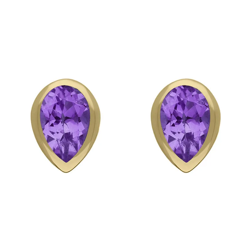 9ct Yellow Gold Sterling Silver Amethyst Stepping Stones 5x7mm Pear Stud Earrings sold by Jura Watches