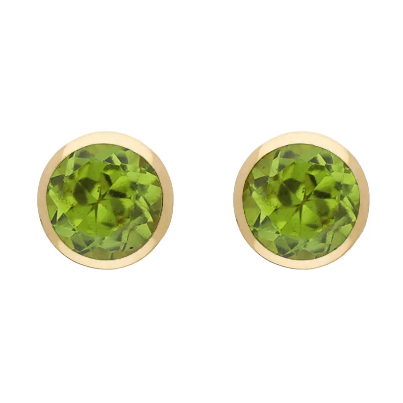 9ct Yellow Gold Sterling Silver Peridot Stepping Stones Round Stud Earrings sold by Jura Watches