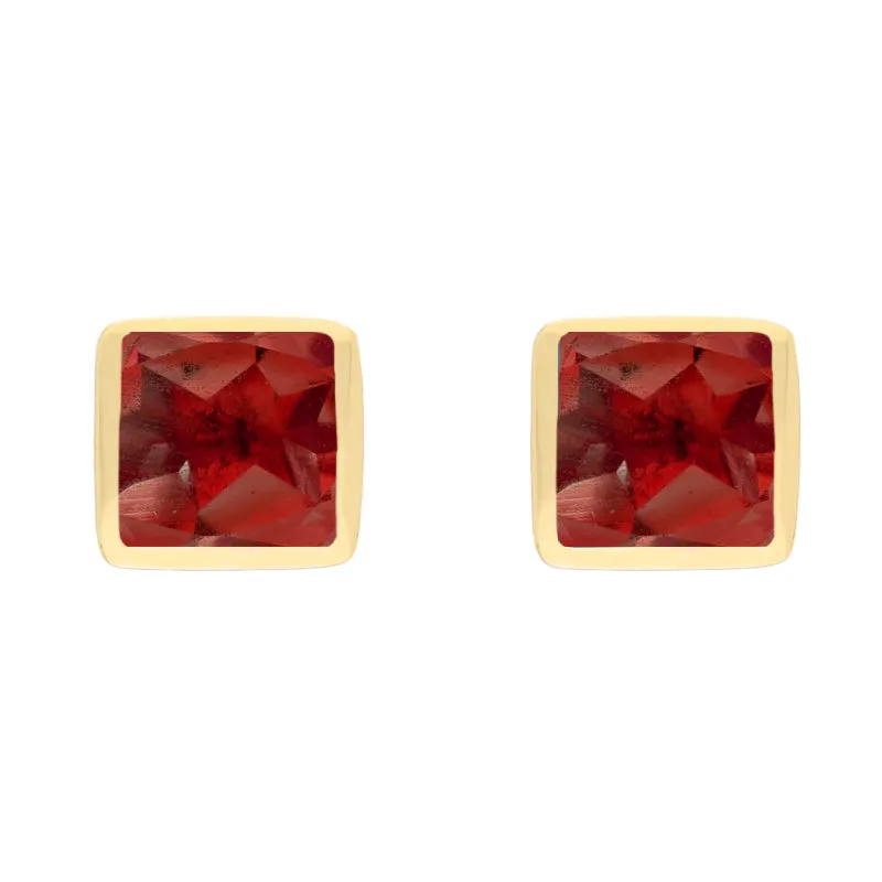 9ct Yellow Gold Sterling Silver Garnet Stepping Stones Square Stud Earrings sold by Jura Watches