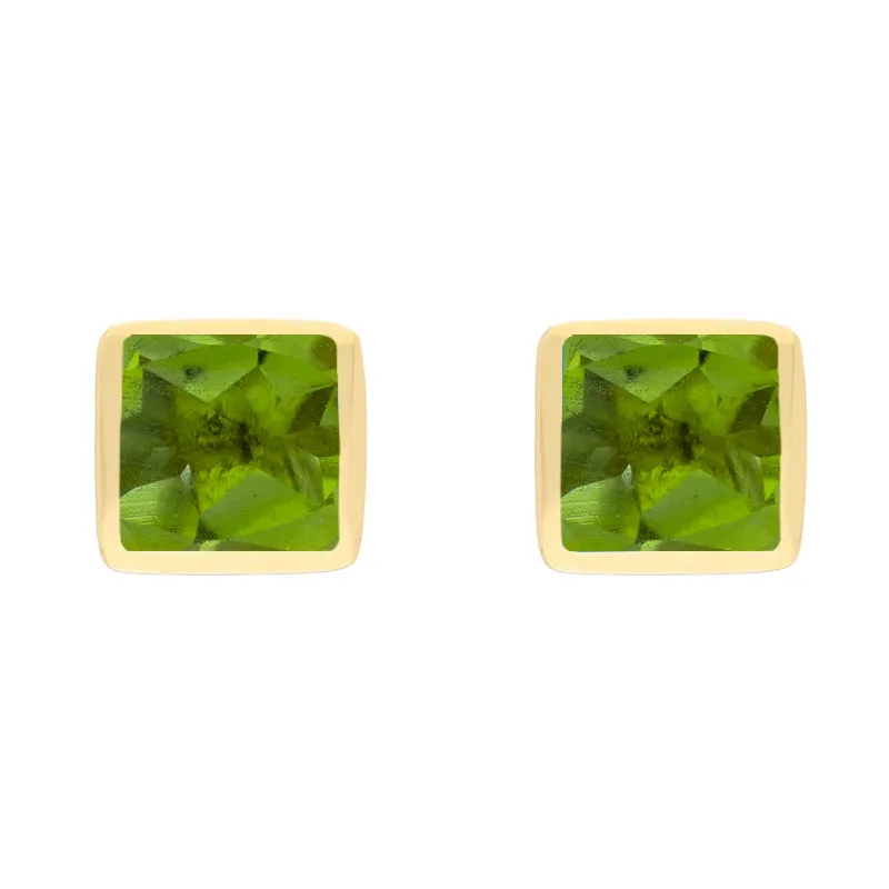 9ct Yellow Gold Sterling Silver Peridot Stepping Stones Square Stud Earrings sold by Jura Watches