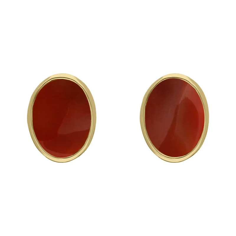 9ct Yellow Gold Sterling Silver Carnelian Stepping Stones 6x8mm Oval Stud Earrings sold by Jura Watches