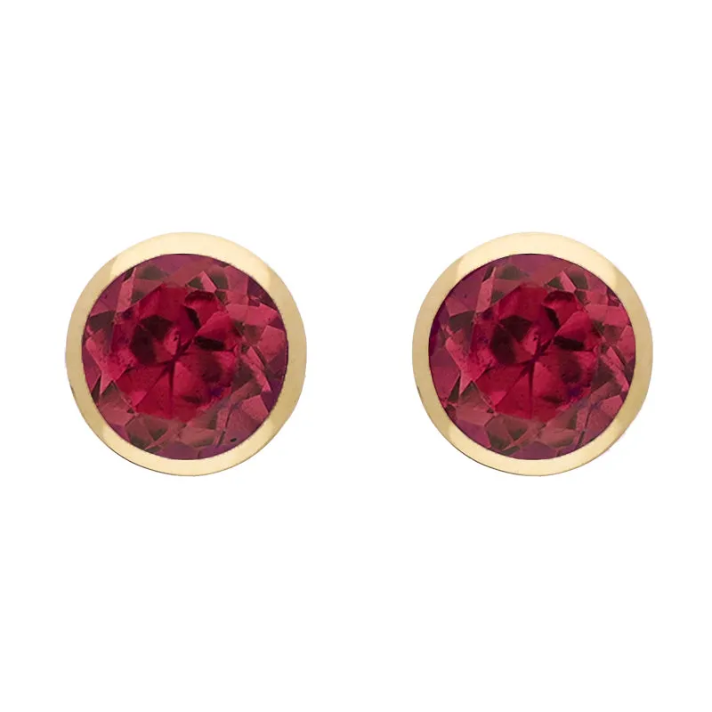 9ct Yellow Gold Sterling Silver Garnet Stepping Stones Round Stud Earrings sold by Jura Watches