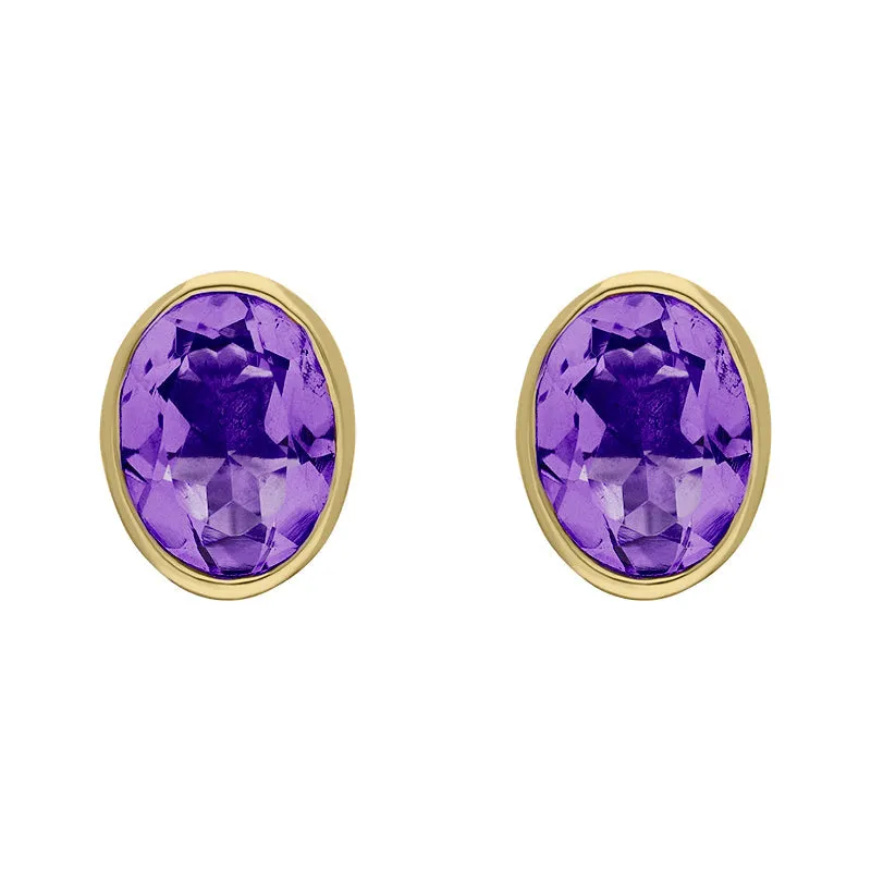 9ct Yellow Gold Sterling Silver Amethyst Stepping Stones 6x8mm Oval Stud Earrings sold by Jura Watches