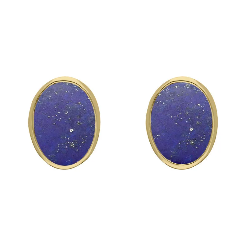 9ct Yellow Gold Sterling Silver Lapis Lazuli Stepping Stones 6x8mm Oval Stud Earrings sold by Jura Watches