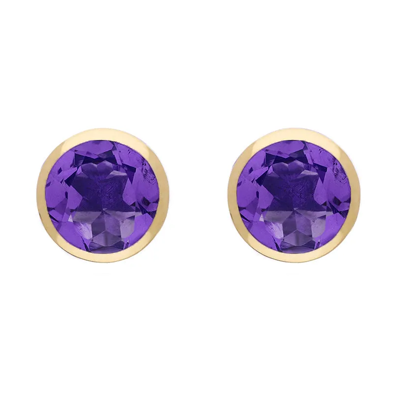 9ct Yellow Gold Sterling Silver Amethyst Stepping Stones Round Stud Earrings sold by Jura Watches