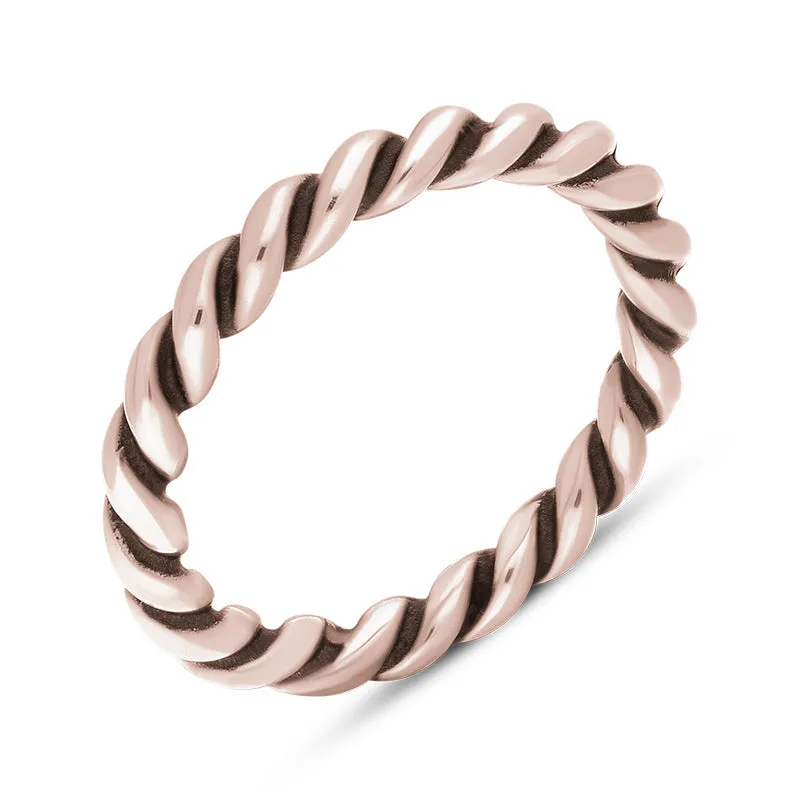9ct Rose Gold Stepping Stones Twisted Rope Stacking Ring sold by Jura Watches