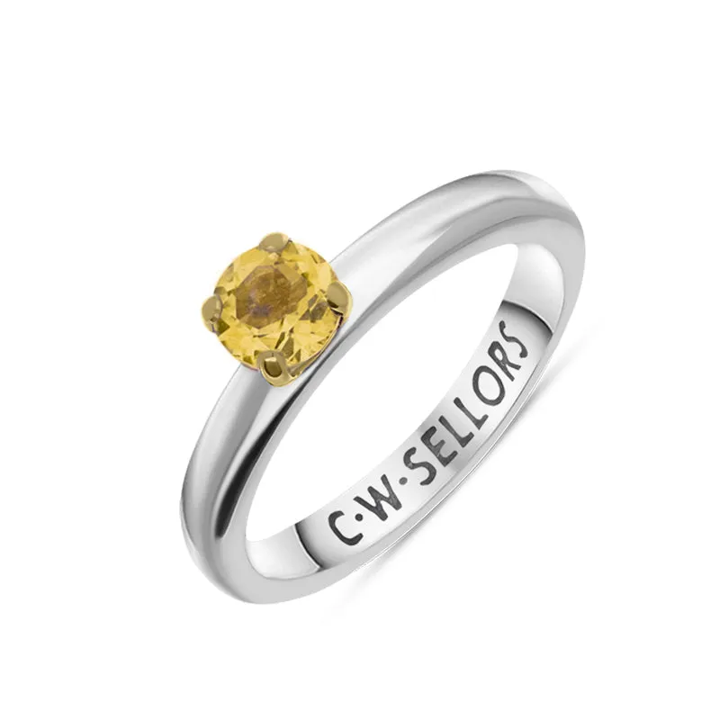 9ct Yellow Gold Sterling Silver Citrine Stepping Stones 5mm Round Claw Set Ring sold by Jura Watches