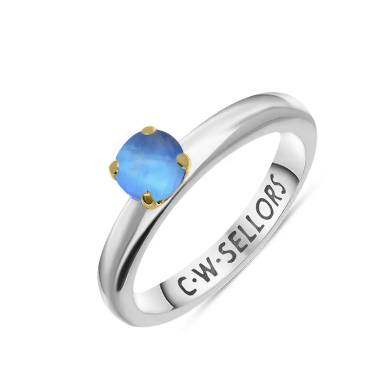 9ct Yellow Gold Sterling Silver Moonstone Stepping Stones 5mm Round Claw Set Ring sold by Jura Watches