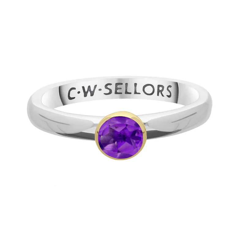 9ct Yellow Gold Sterling Silver Amethyst Stepping Stones 5mm Round Bezel Set Ring sold by Jura Watches product image thumbnail 3