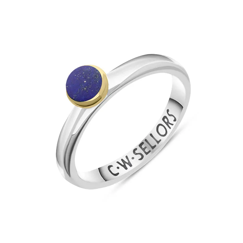9ct Yellow Gold Sterling Silver Lapis Lazuli Stepping Stones 5mm Round Bezel Set Ring sold by Jura Watches