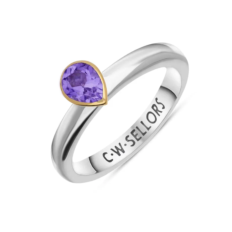 9ct Yellow Gold Sterling Silver Amethyst Stepping Stones 5x7mm Pear Cut Bezel Set Ring sold by Jura Watches