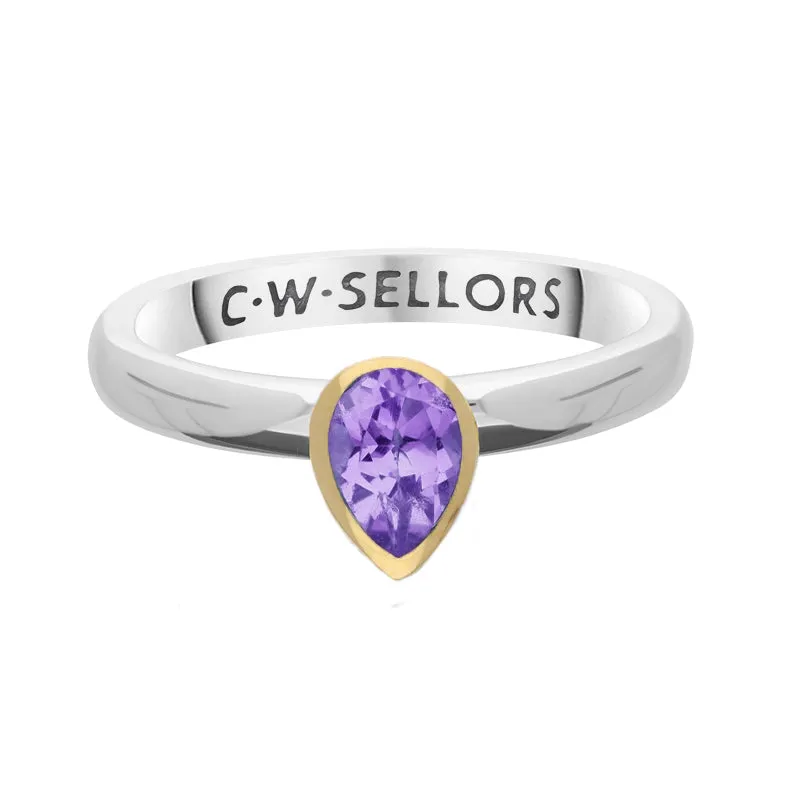 9ct Yellow Gold Sterling Silver Amethyst Stepping Stones 5x7mm Pear Cut Bezel Set Ring sold by Jura Watches product image thumbnail 2