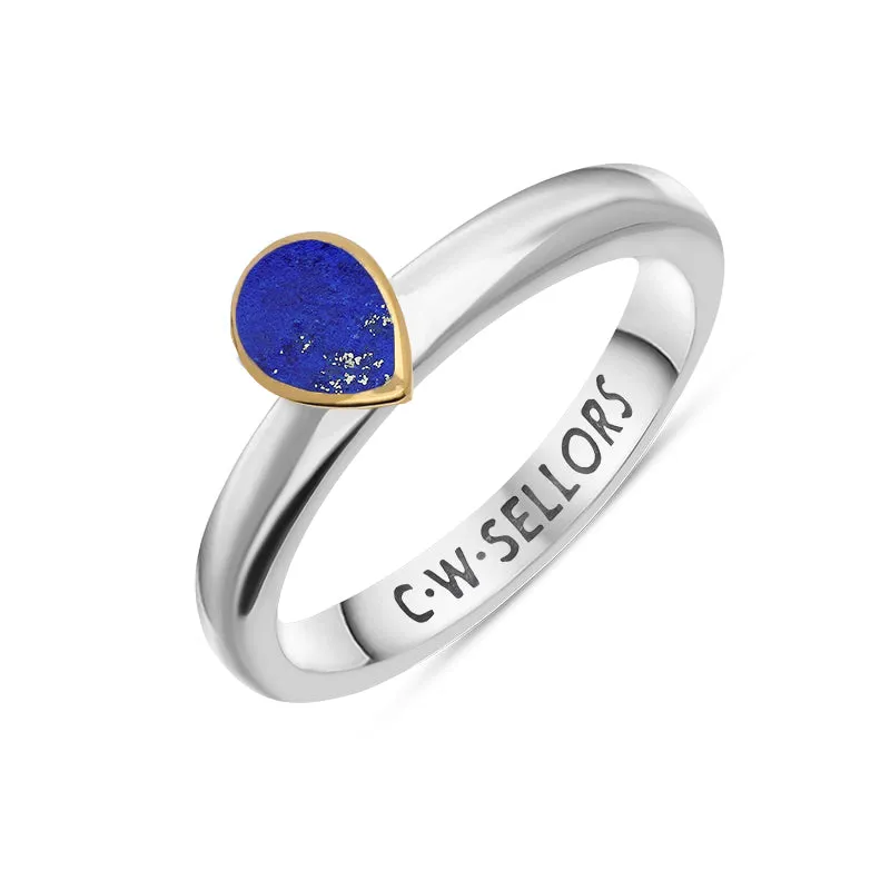 9ct Yellow Gold Sterling Silver Lapis Lazuli Stepping Stones Pear Ring sold by Jura Watches