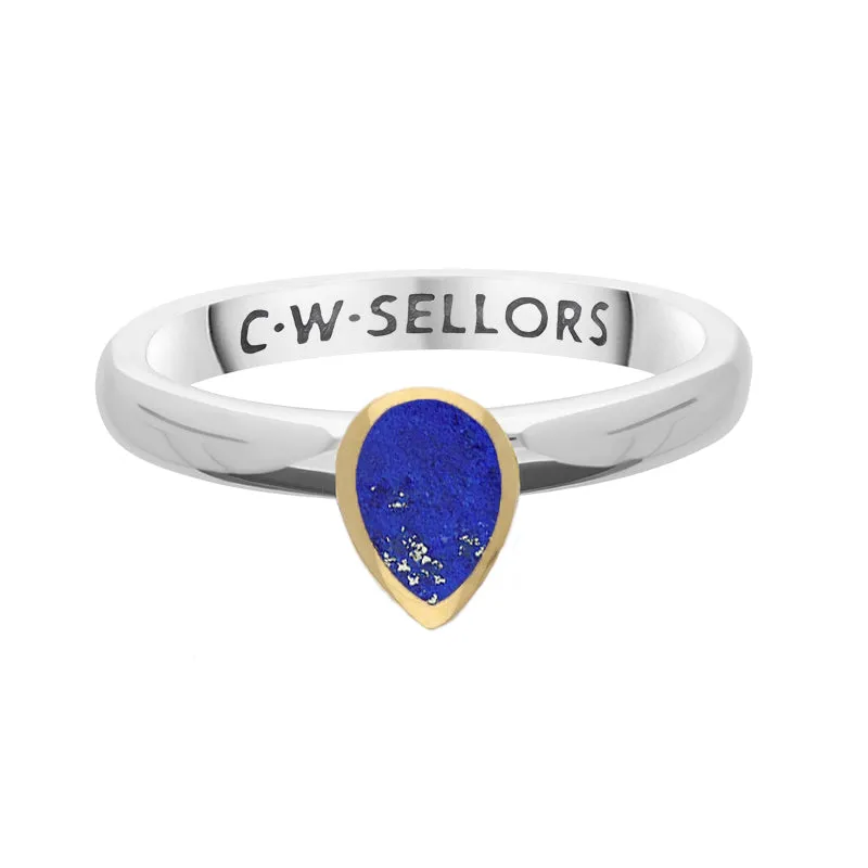 9ct Yellow Gold Sterling Silver Lapis Lazuli Stepping Stones Pear Ring sold by Jura Watches product image thumbnail 2