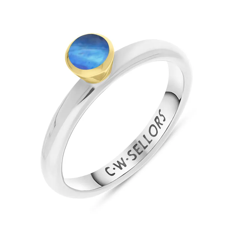 9ct Yellow Gold Sterling Silver Moonstone Stepping Stones 5mm Round Bezel Set Ring sold by Jura Watches