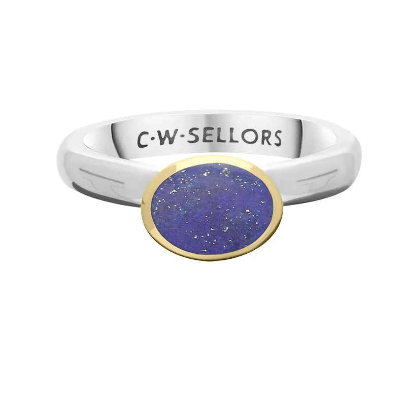 9ct Yellow Gold Sterling Silver Lapis Lazuli Stepping Stones 6x8mm Oval Bezel Set Ring sold by Jura Watches product image thumbnail 3