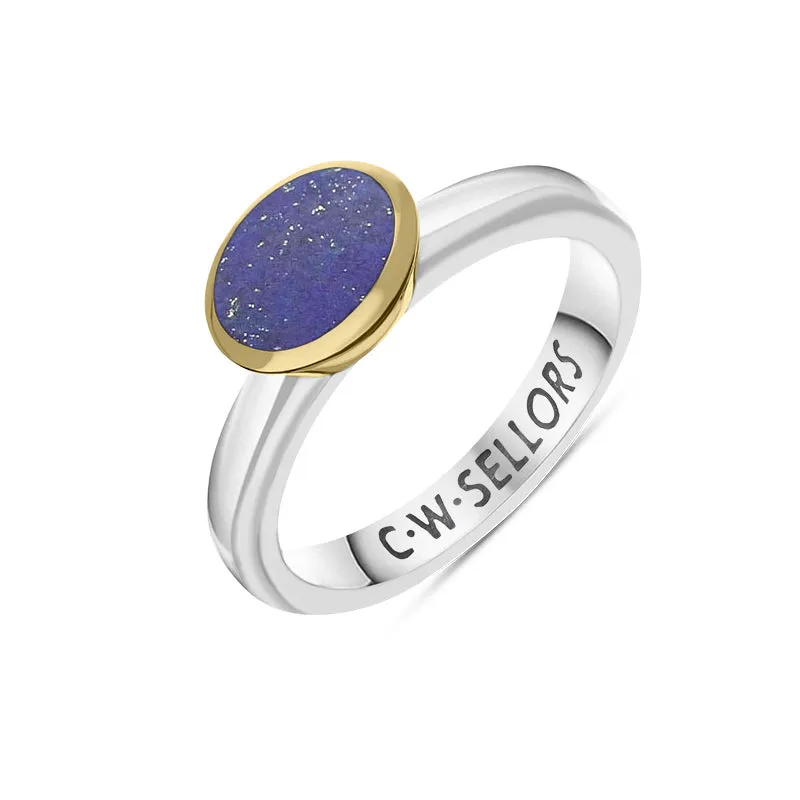 9ct Yellow Gold Sterling Silver Lapis Lazuli Stepping Stones 6x8mm Oval Bezel Set Ring sold by Jura Watches